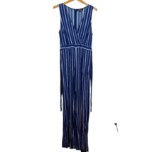 Lulus Jumpsuit Womens XL Blue White Stripe Wide Leg Sleeveless Tie Back ... - £31.95 GBP