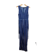 Lulus Jumpsuit Womens XL Blue White Stripe Wide Leg Sleeveless Tie Back V-Neck - £31.59 GBP