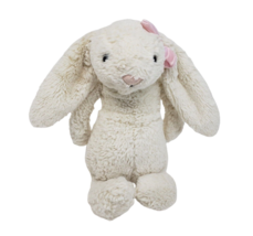 9&quot; Jellycat Bashful Bunny Creamy White W Pink Bow Stuffed Animal Plush Toy Soft - £29.30 GBP