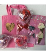 Girls Valentine’s Favors Gift Set Hearts Ice Cream Hair Clips &amp; Hair Tie... - £12.17 GBP