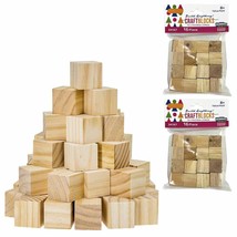 32 PC Natural Wooden Craft Blocks Unfinished Hardwood Square Wood Block ... - $27.99