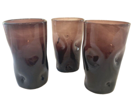 Vintage Hand Blown Amethyst Purple Tumblers with Dimpled Sides Set of 3 - £18.77 GBP