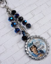 Coffee First Then Talk Purse Charm Keychain Glass Rhinestone Blue Black ... - £14.04 GBP