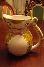 Kitty Pitcher/creamer Made In Italy, 6&quot; Hand Made White Yellow Beige - £42.59 GBP