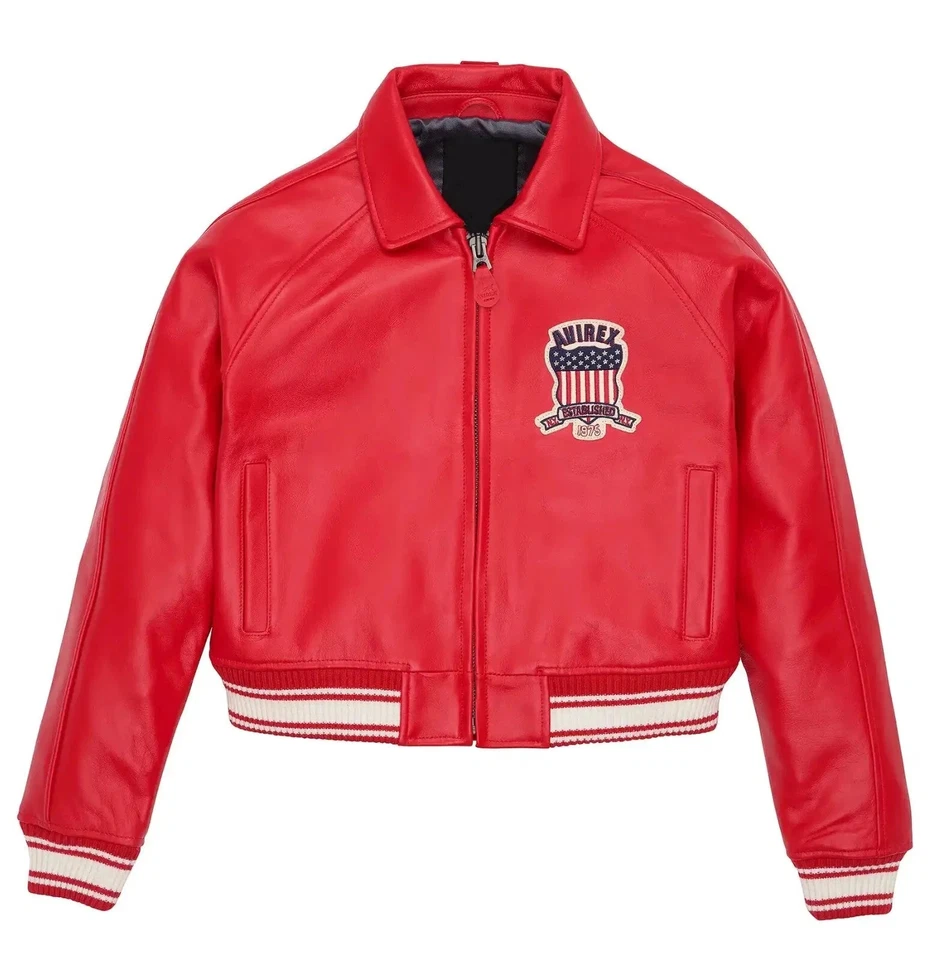 New Womens Cropped Avirex Leather Jacket Military Bomber Cropped Avirex ... - $2,206.96 MXN+