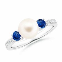 ANGARA Freshwater Pearl &amp; Blue Sapphire Engagement Ring for Women in 14K Gold - £615.75 GBP