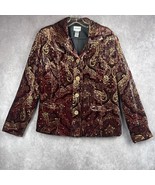Vtg Velvet Blazer Med 90s Y2K Boho Paisley Sequined Jacket Gold Burgundy... - €17,75 EUR