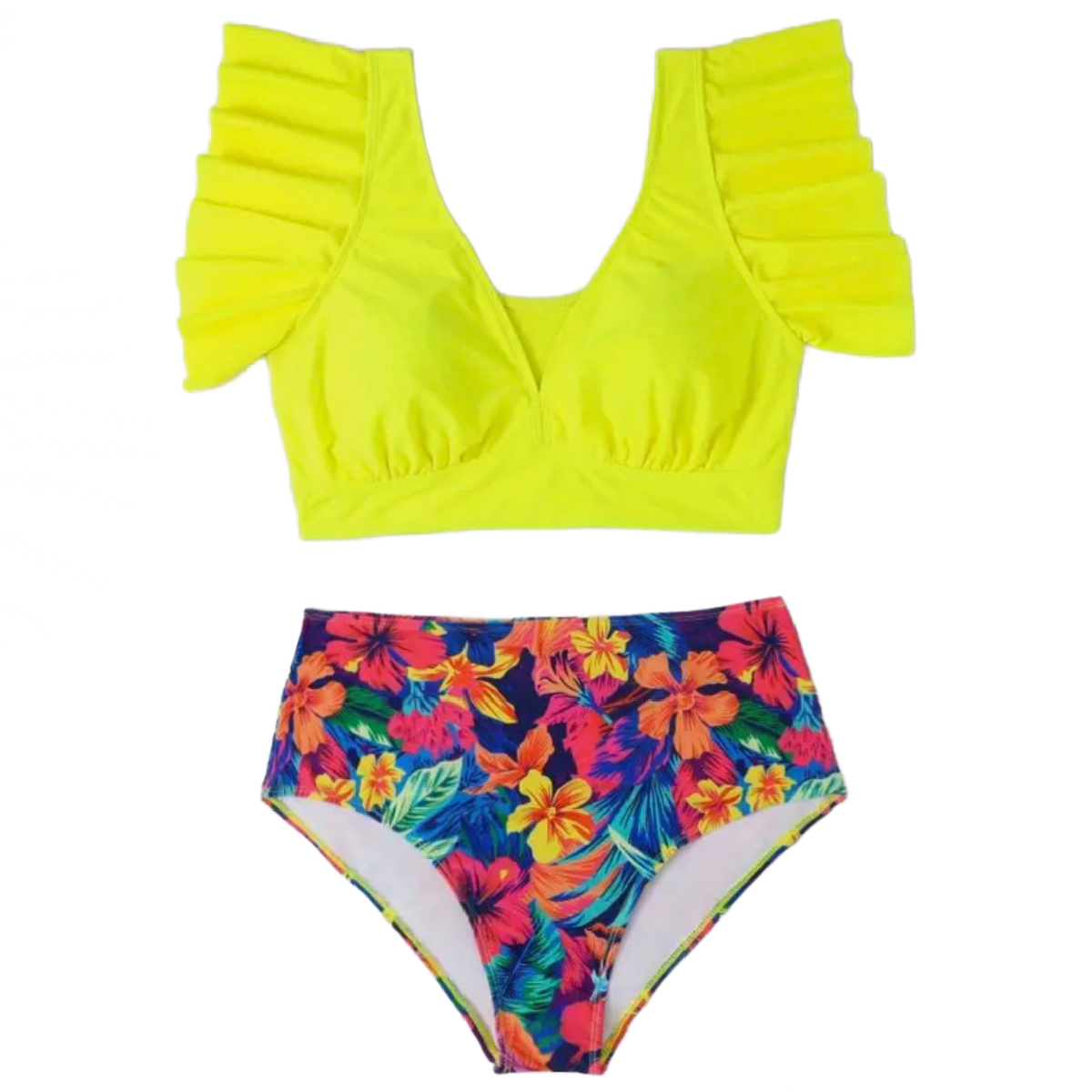 Boho Tankini 2pc Swimsuit Size 18 Ruffle V-Neck Crop Top Tropical Floral... - $22.00
