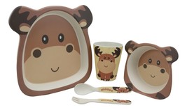 Wild Moose 5 Piece Organic Bamboo Dinnerware Set For Kids Children Toddler Baby - £20.77 GBP