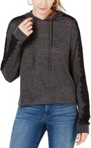 Ultra Flirt Juniors Lace Trimmed Marled Hoodie, Large, Heather Charcoal - $33.66