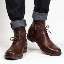 Handmade Men&#39;s Antique Brown Side Zipper Ankle Boots, Ankle High biker B... - $148.49+