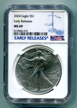 2024 AMERICAN SILVER EAGLE EAGLE NGC MS69 EARLY RELEASES BLUE PREMIUM QU... - $45.95