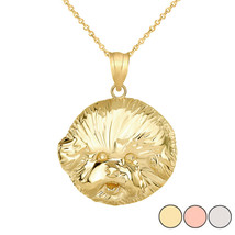 14K Solid Gold Bichon Frise Dog Head Pendant Necklace  - Yellow, Rose, White - £183.77 GBP+