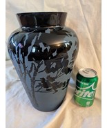 Kelsey Murphy Pilgrim Art Glass Sand Carved Cameo Urn Vase Black Signed ... - $671.58 CAD