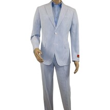 Men's Seersucker Suit Light Weight 100% Cotton By ENZO E58303-1 Blue image 3