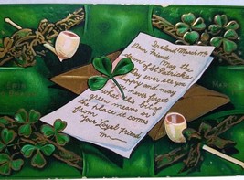 St Patrick&#39;s Day Postcard Erin Go Bragh Ireland March 17th Pipe Clovers Series 3 - £12.49 GBP