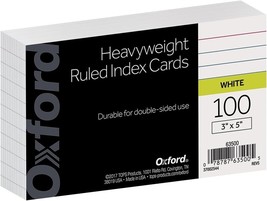 Oxford Heavyweight Ruled Index Cards, 3&quot; x 5&quot;, White, 100 Per Pack - €6,26 EUR