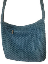 The Sak Original Crocheted Single Strap Shoulder Bag Turquoise Blue zip close - £23.40 GBP