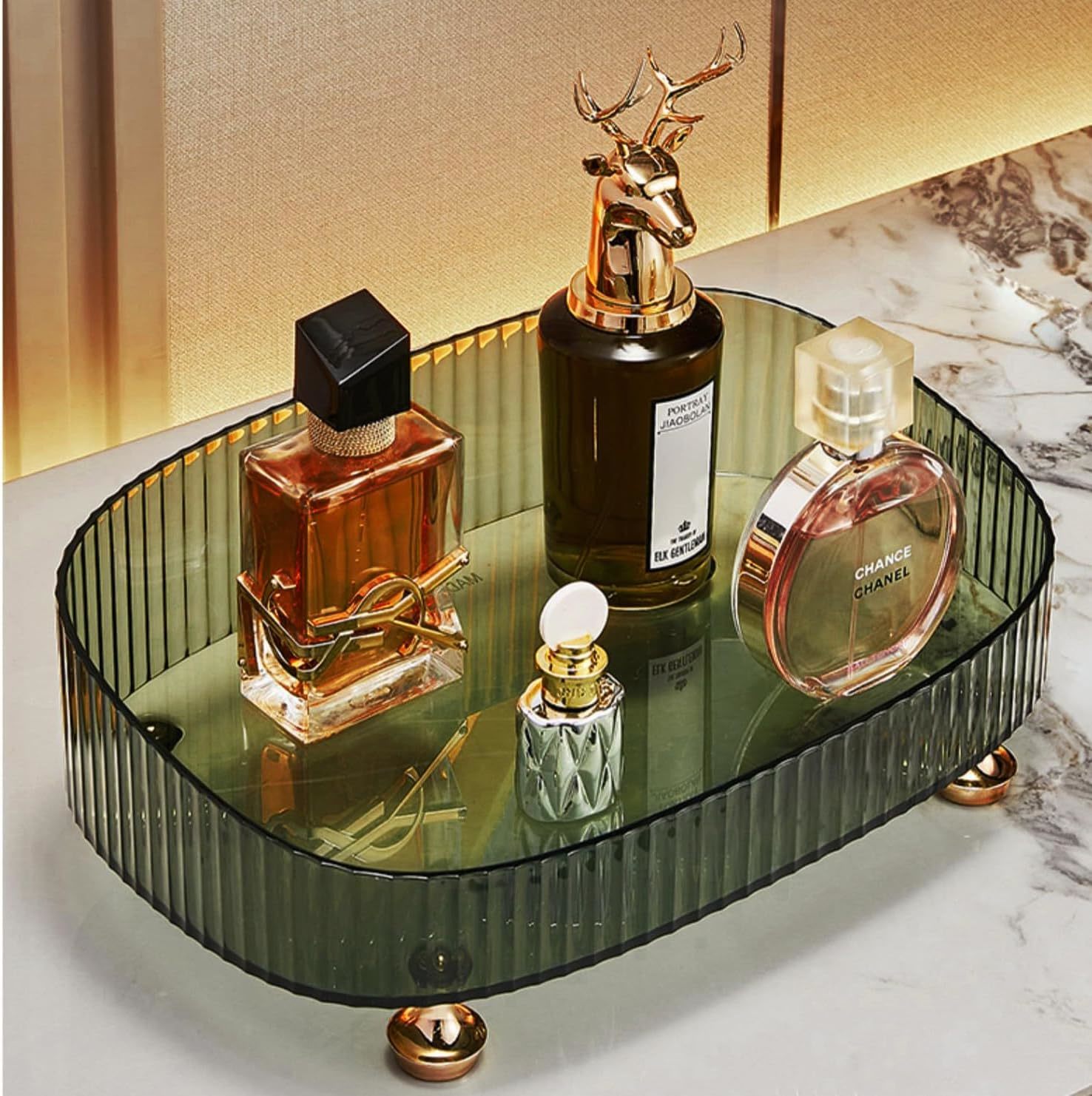 Makeup Perfume Organizer, Bathroom Vanity Tray, Decorative Dresser, Dark... - $31.99