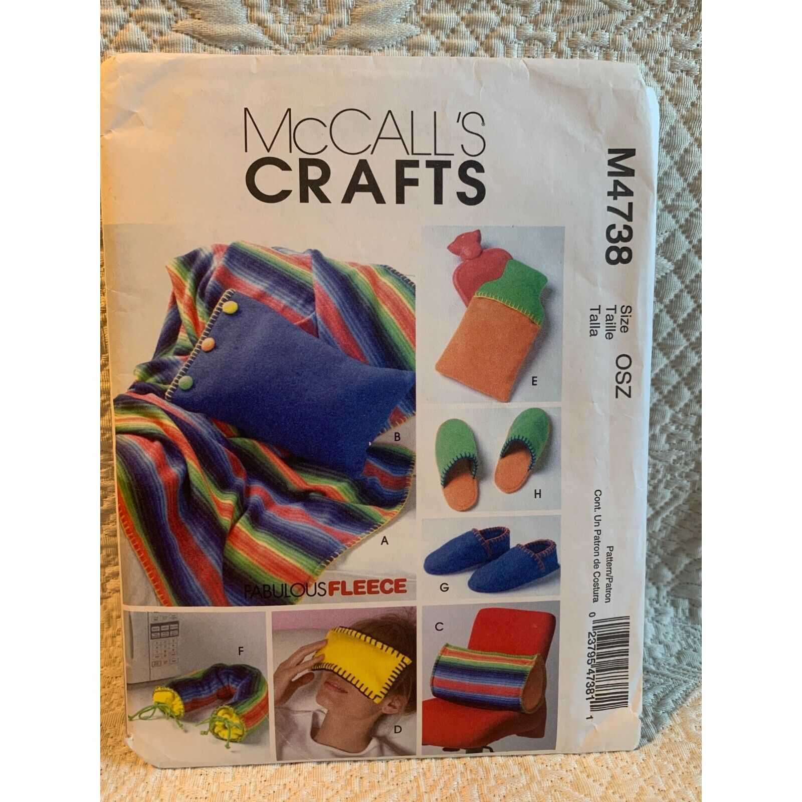 McCall's Fleece Gift Items Blanket Pillow Slippers Sewing Pattern M4738 - Uncut - £8.55 GBP