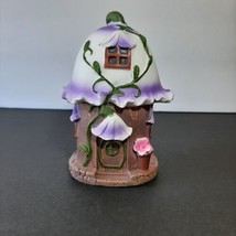 Fairy Garden Forest Figurine Purple Floral Mini House Cottage 4.25&quot; Garden Decor - £5.62 GBP