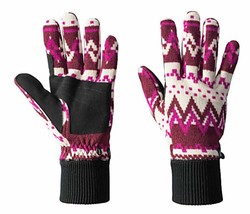 Jack Wolfskin Women&#39;s Scandic Knitted Fleece Gloves, Garnet Red All Over, M - £17.50 GBP