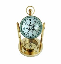 Brass Nautical Clock with Compass Vintage Look Desk Table Home Office De... - $33.13