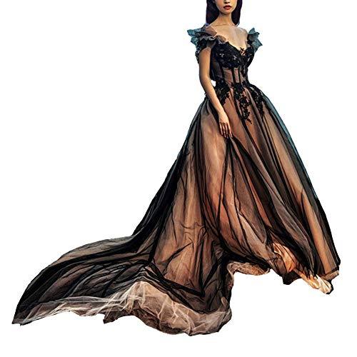 Kivary Custom Made Off The Shoulder Long Gothic Black V Neck Evening Prom Dress