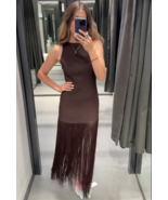 ZARA BNWT 2025. BROWN FRINGED FITTED DRESS STRAPS. 8741/240/700 - $2,037.59 MXN