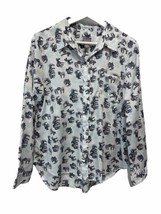 Chico&#39;s  Long Sleeve Blue Zebra Print Button Front Blouse 1 M/8 - £20.23 GBP