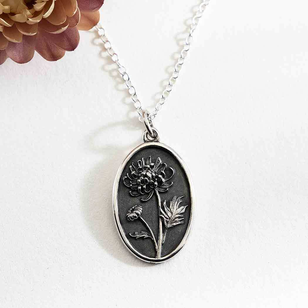 Sterling Silver Chrysanthemum Birthflower Necklace- November - $55.92