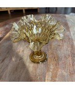 Vintage FENTON Amber Glass Ruffled Edge Thumbprint Pedestal Compote Cand... - $11.30