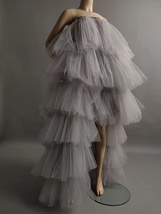 GRAY High Low Tulle Skirt Outfit Women Wedding Photo Layered Tulle Skirt Plus - £125.80 GBP