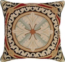 Throw Pillow Needlepoint Neogothic 18x18 Brown Pale Green Gold Black Off... - £235.28 GBP