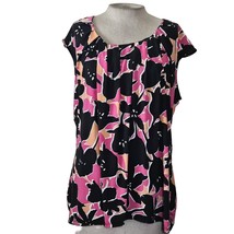 Pink and Black Floral Cap Sleeve Blouse Size XL - £20.09 GBP