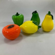 Lot of 5 Murano Style Glass Fruits &amp; Vegs Tomato Lemon Green Pepper 2 Pears - £38.22 GBP