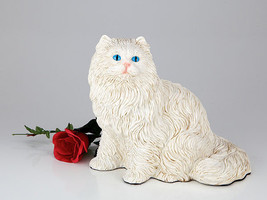 Small/Keepsake 62 Cubic Ins White Longhair Cat Resin Urn for Cremation Ashes - £144.48 GBP