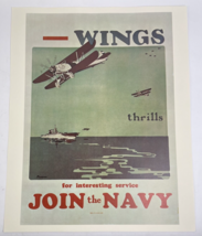 Print Of Wwii Navy Wings Thrills Navy Recruitment Poster Join The Navy 20&quot; X 16&quot; - £13.91 GBP