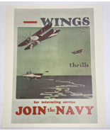 PRINT OF WWII NAVY Wings Thrills Navy RECRUITMENT POSTER Join the NAVY 2... - £14.00 GBP