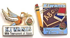 Kiwanis Rose Parade Pins 1987 1988 Pelican &amp; School Supplies Theme Float... - $28.01 CAD