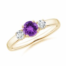 ANGARA Classic Amethyst and Diamond Three Stone Engagement Ring - £834.40 GBP