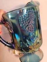 Fenton Carnival Glass Indiana Blue Pitcher Harvest Grape Pattern image 3
