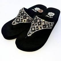 Yellow Box Suki Flip Flops Rhinestone Sparkle Jeweled Beaded Wedge Sanda... - £41.70 GBP