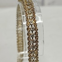  Gold Tone Metal Flexible Bracelet with Rhinestones 7.25&quot; Womens Fashion Jewelry - £14.78 GBP