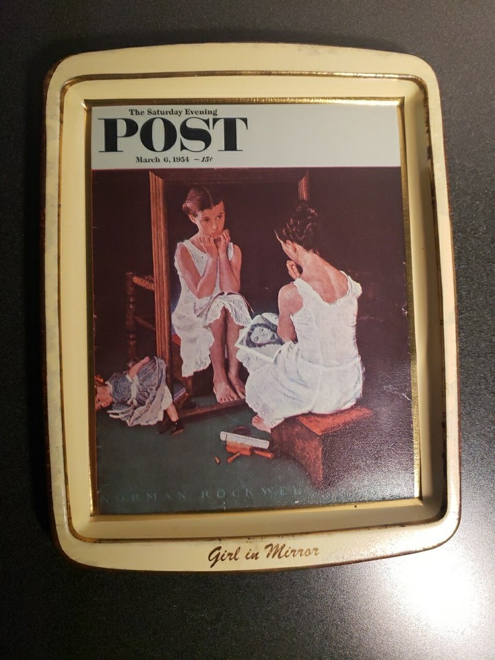 Norman Rockwell Collector&#39;s Series Metal Tin Tray &quot;Girl In Mirror&quot; England - $4.95
