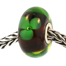 Authentic Trollbeads Glass 61325 Green Flower RETIRED - £10.86 GBP