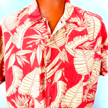 Royal Robbins Hawaiian Aloha XL Shirt Bamboo Bird Of Paradise Taro Leaves Orange - £31.31 GBP