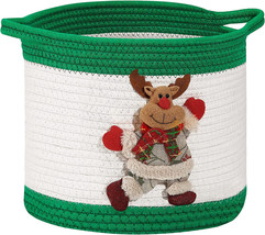 NEW Reindeer Christmas Holiday Rope Storage Basket w/ handles 11 inches round - £9.40 GBP