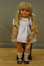 Vintage 15&quot; Celluloid Doll Hero Mama Crier Box Tan Skin Blonde Pigtails Hair - £98.68 GBP