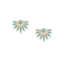 14K Gold Plated Silver Synthetic Turquoise and CZ Spike Post Earrings - £40.76 GBP